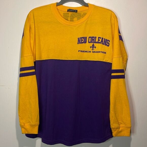 Classic- New Orleans French Quarter Yellow & Purple Long Sleeve Shirt- Size XL - Picture 1 of 5